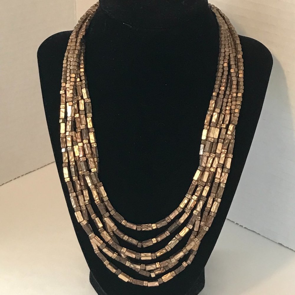 Vintage Chico's Gold Tone Multi Strand Beaded Necklace